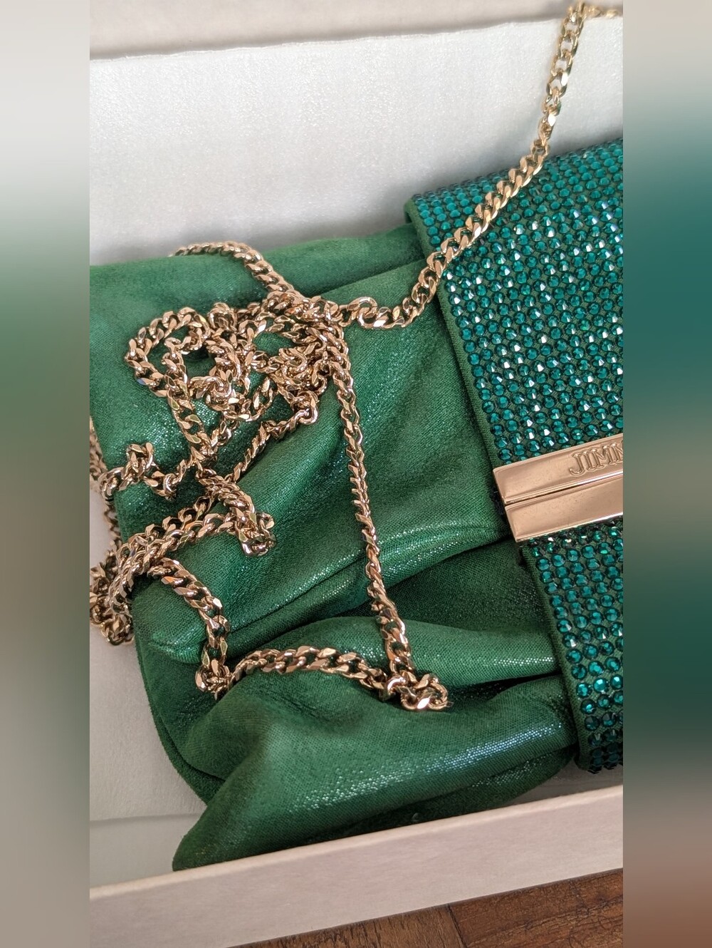Jimmy Choo Pink Shimmer Suede Chandra Chain Clutch - Picture 11 of 15